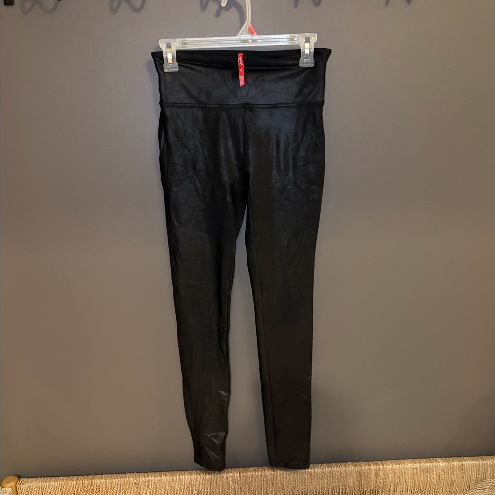 SPANX Black Faux Leather Leggings - Medium